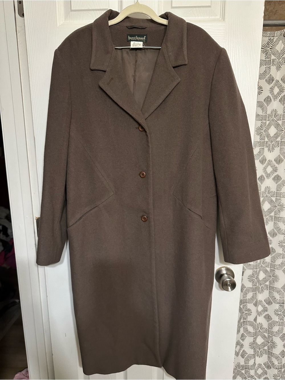 VTG Women’s Chocolate Brown 100% Wool Long Overcoat 16 Old Money 90s Minimalist